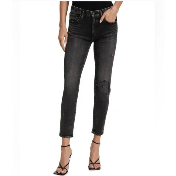 Moussy Vintage Lenwood Skinny‎ Jeans Black Distressed Pants Size 28 Womens - Picture 1 of 10